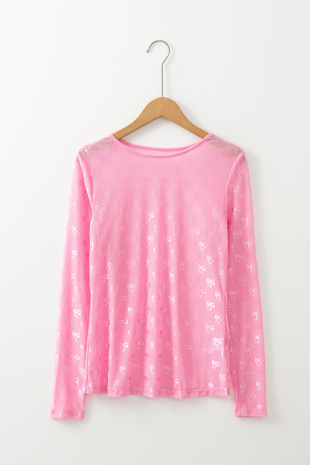 Mesh Bow Pattern Long Sleeve Women's Top