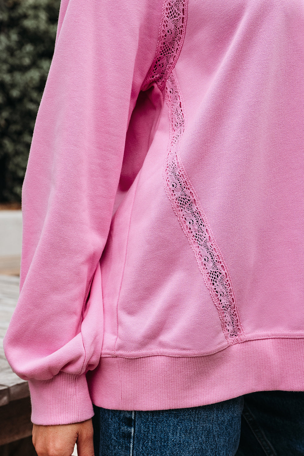 Loose Fit Lace Patch Raglan Sleeve Sweatshirt for Women
