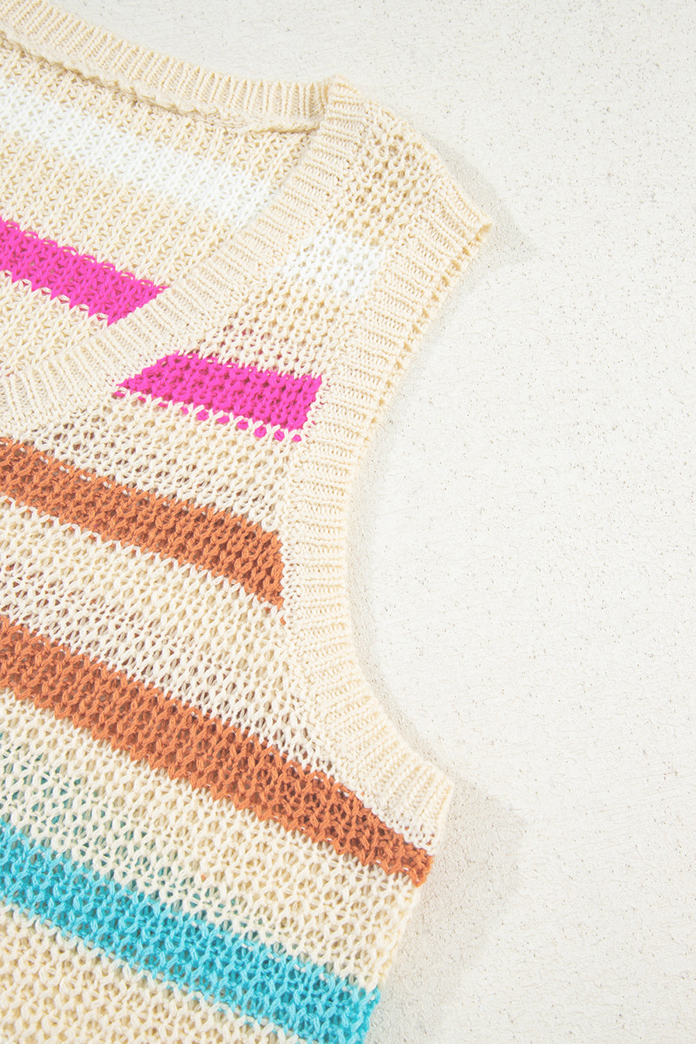 Textured Knit V Neck Stripe Sweater Vest for Women