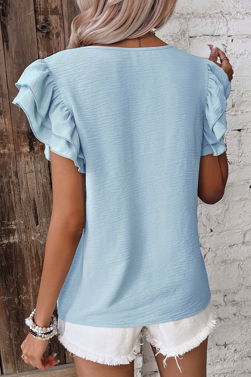 Ruffled Short Sleeve Casual Blouse for Women