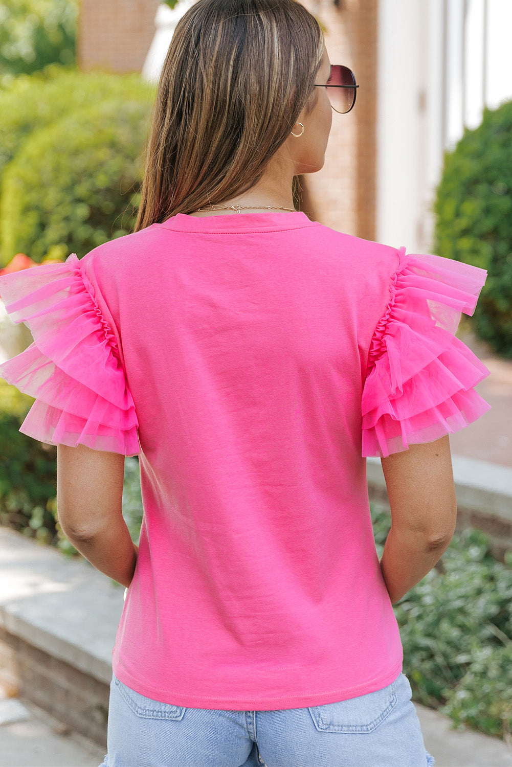 Tulle Ruffle Sleeve Blouse for Women