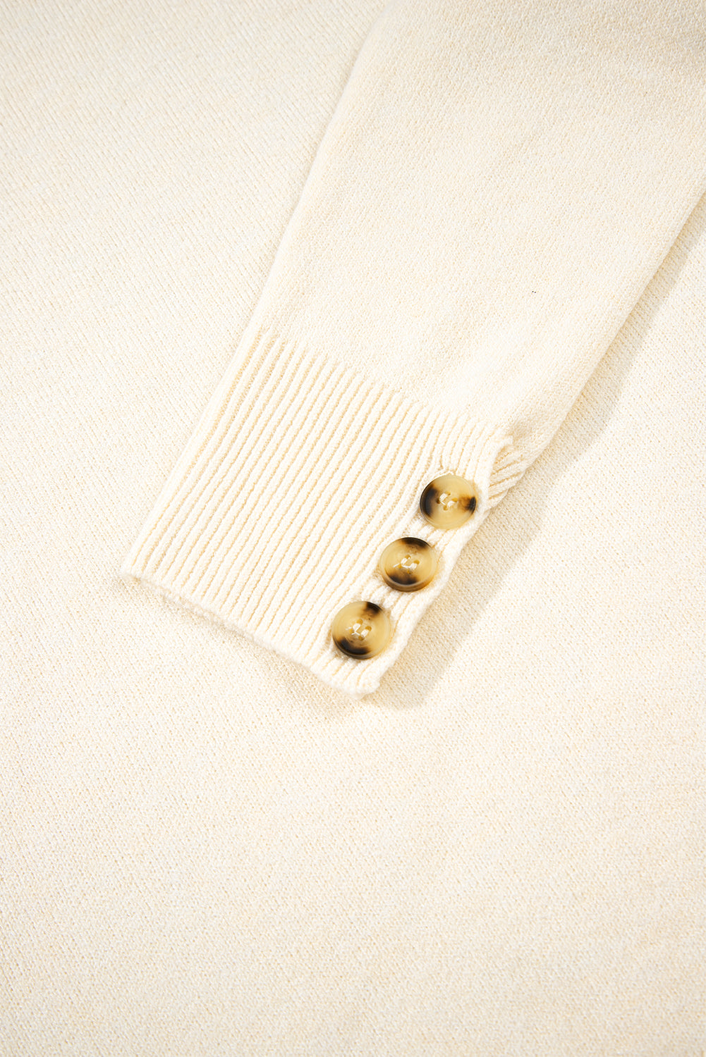 Buttoned Bishop Sleeve Crew Neck Knit Sweater for Women