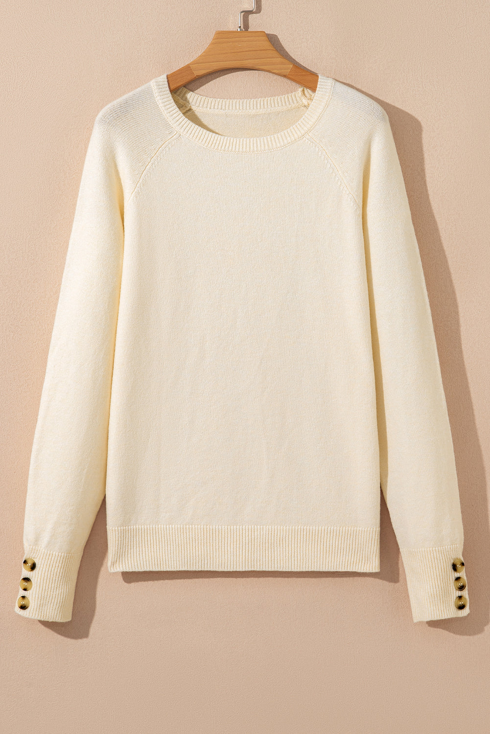 Buttoned Bishop Sleeve Crew Neck Knit Sweater for Women