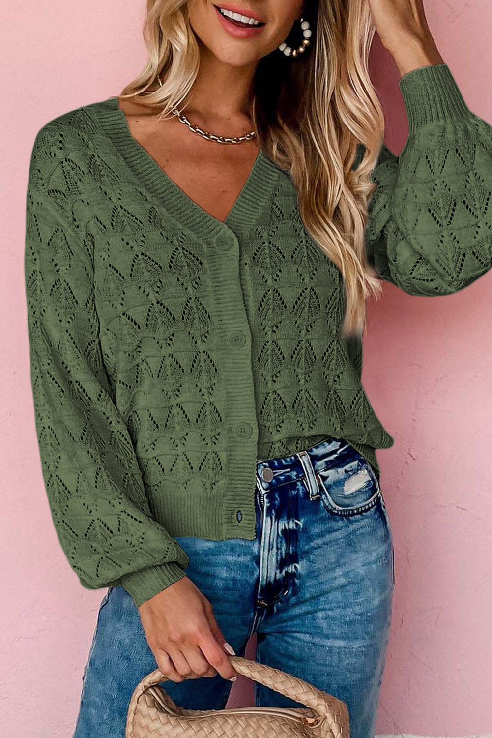 Lightweight Crochet Button-Front Cardigan for Women
