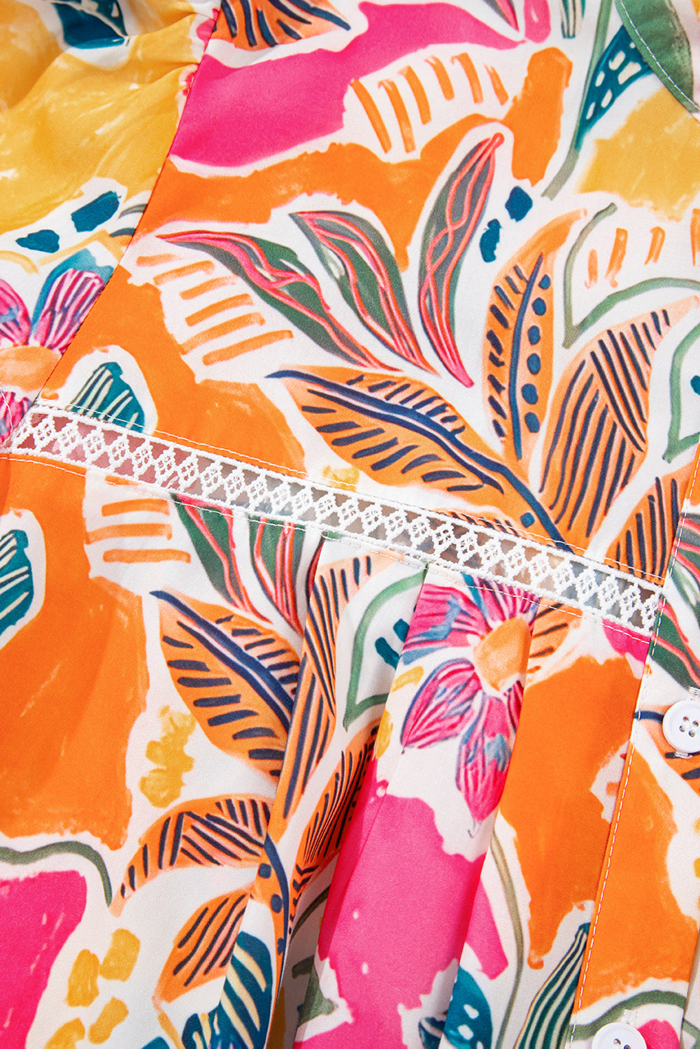 Tropical Print Button-Up Short Sleeve Shirt for Women