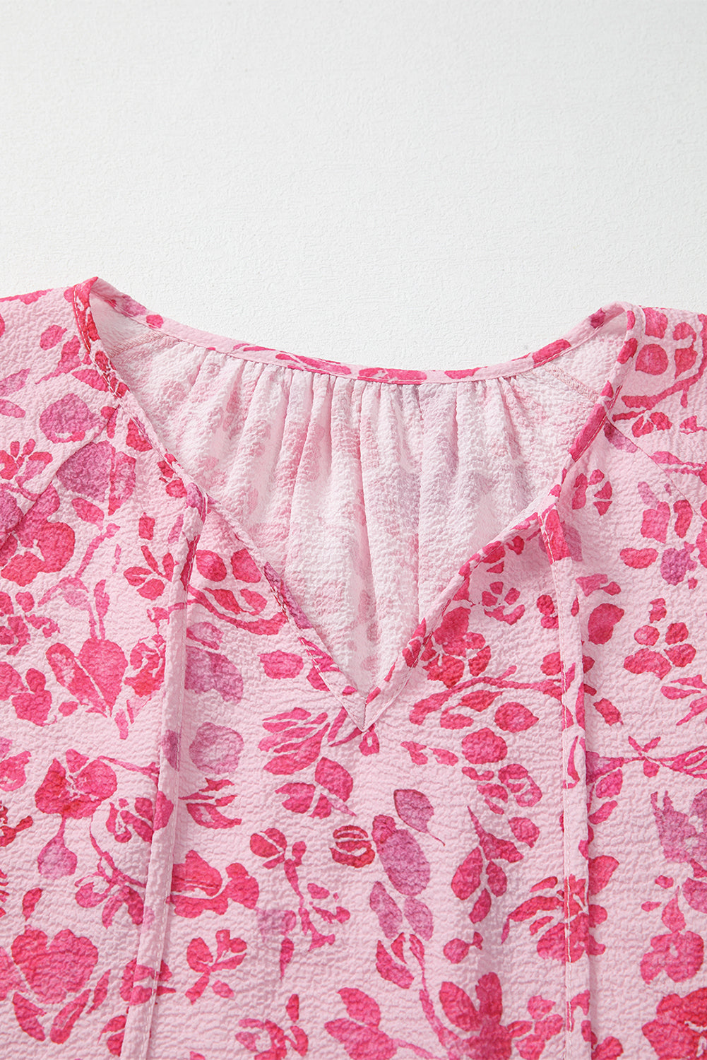 Lightweight Floral Puff Sleeve Split Neck Blouse