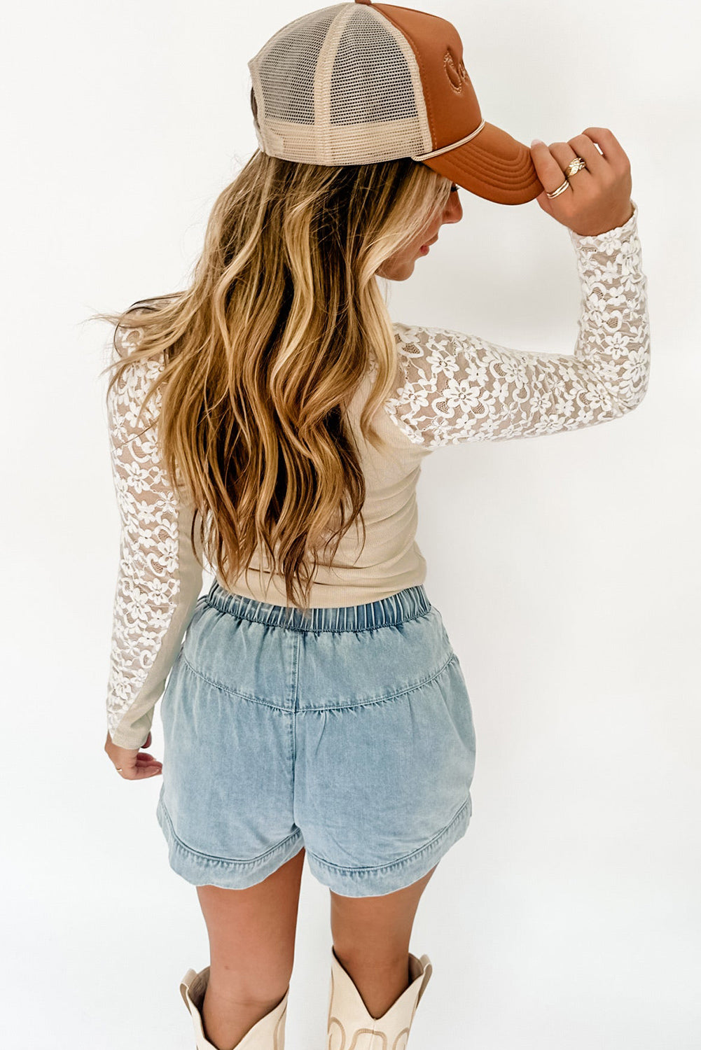Floral Lace Patchwork Long Sleeve Slim Fit High Neck Top