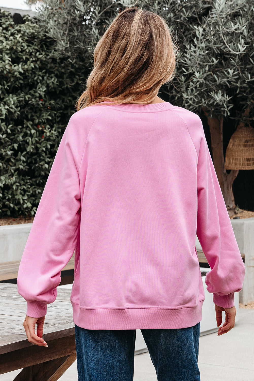Loose Fit Lace Patch Raglan Sleeve Sweatshirt for Women