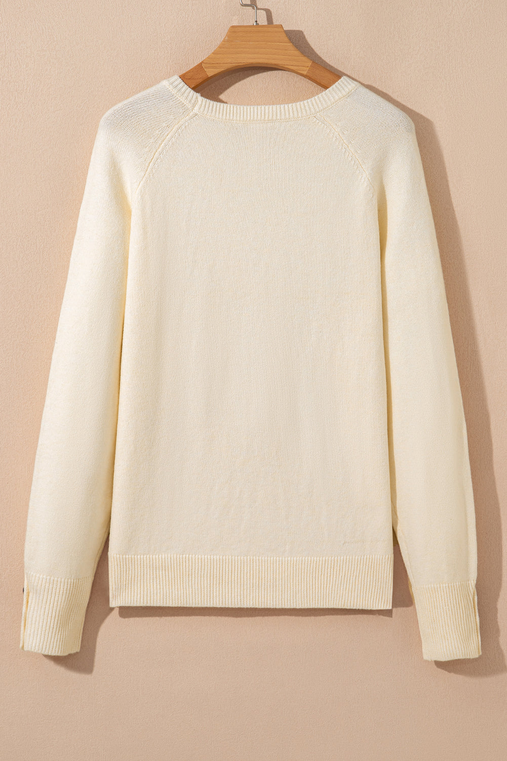 Buttoned Bishop Sleeve Crew Neck Knit Sweater for Women