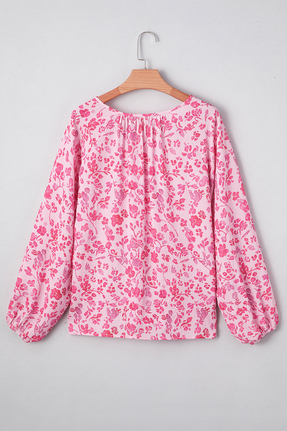 Lightweight Floral Puff Sleeve Split Neck Blouse