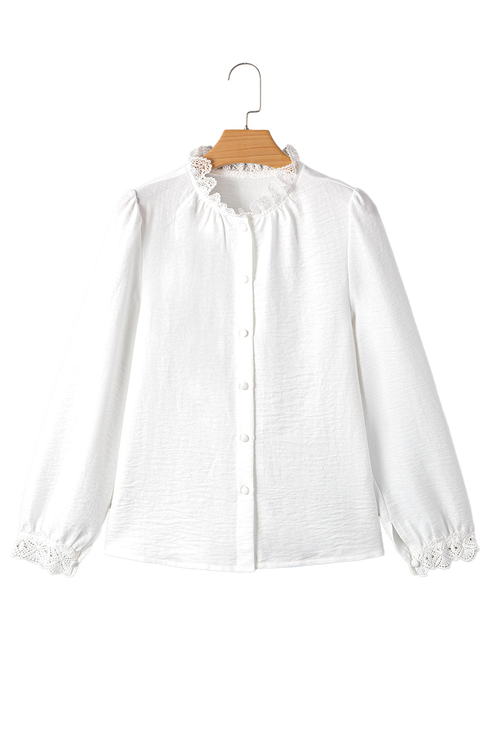 Lace Patchwork Buttoned Stand Neck Loose Fit Shirt
