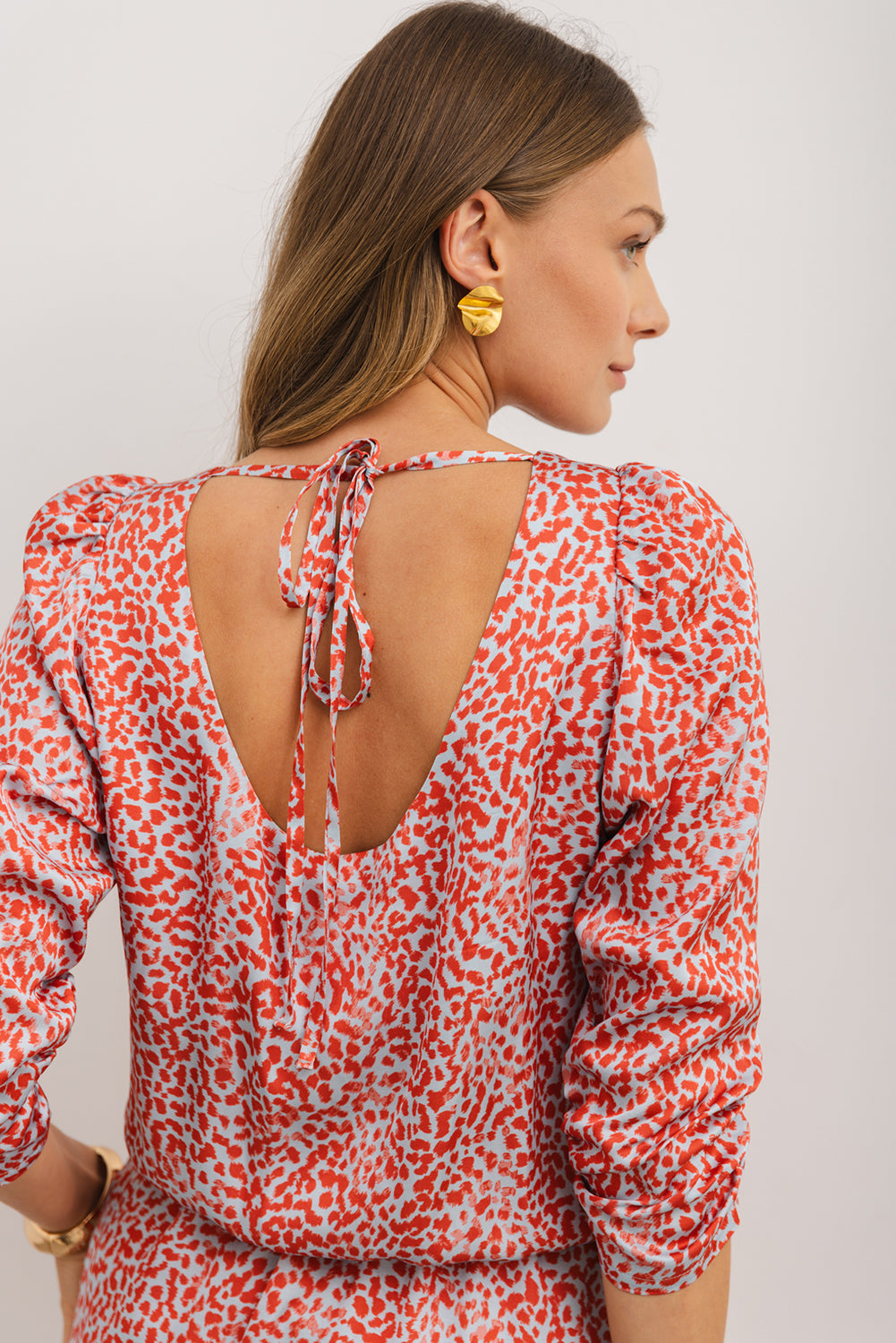 Leopard Print Long Sleeve Hollow Back Split Mini Dress