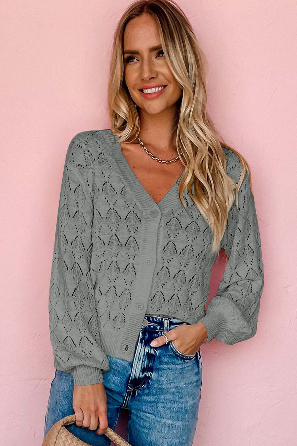 Lightweight Crochet Button-Front Cardigan for Women