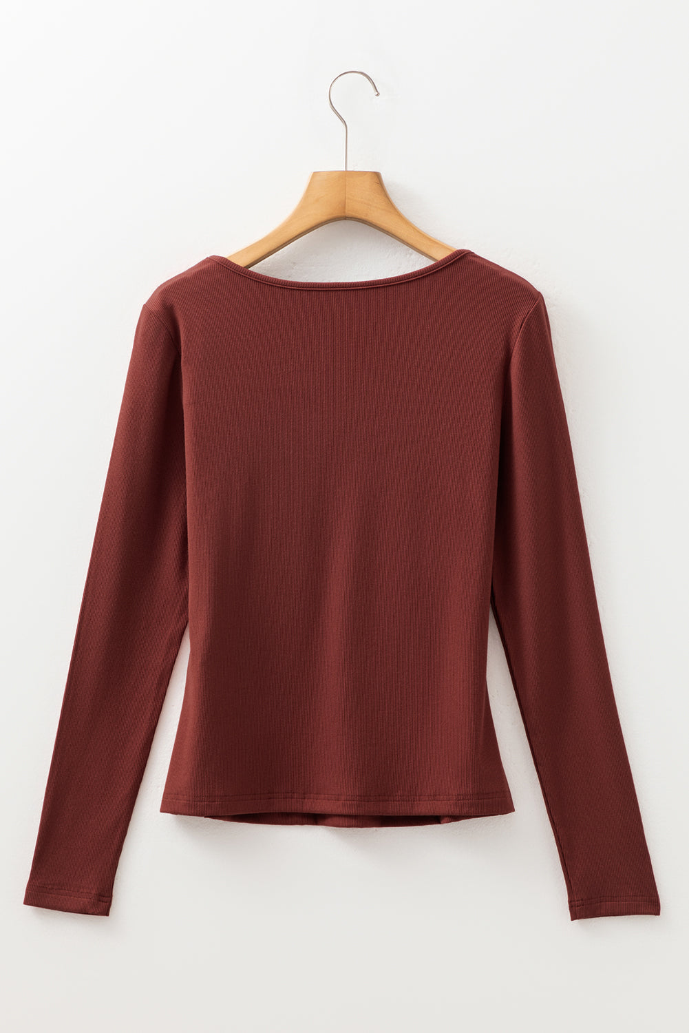 Ribbed Fit Long Sleeve Top with Gathered Bust and Square Neck