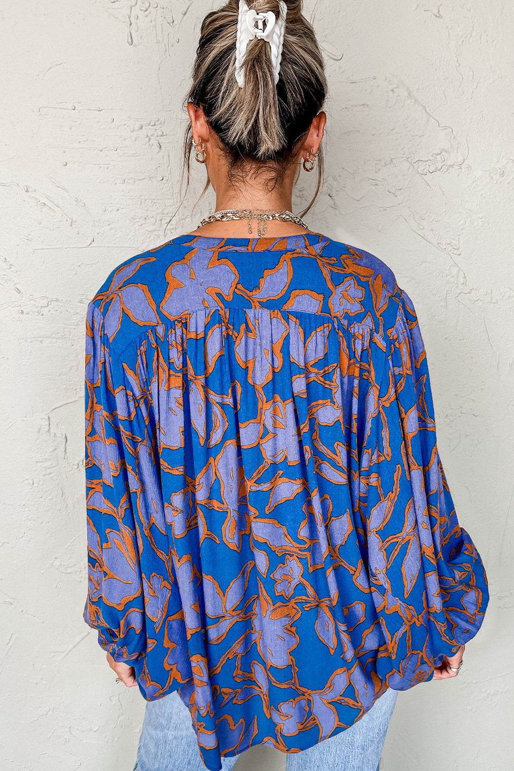 Floral Print Batwing Sleeve Buttoned Loose Fit Shirt for Women