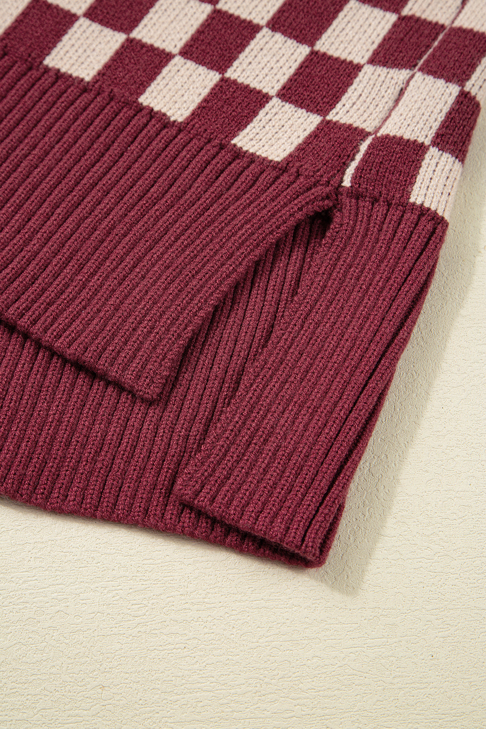 Knitted Checkered Color Block Drop Shoulder Sweater