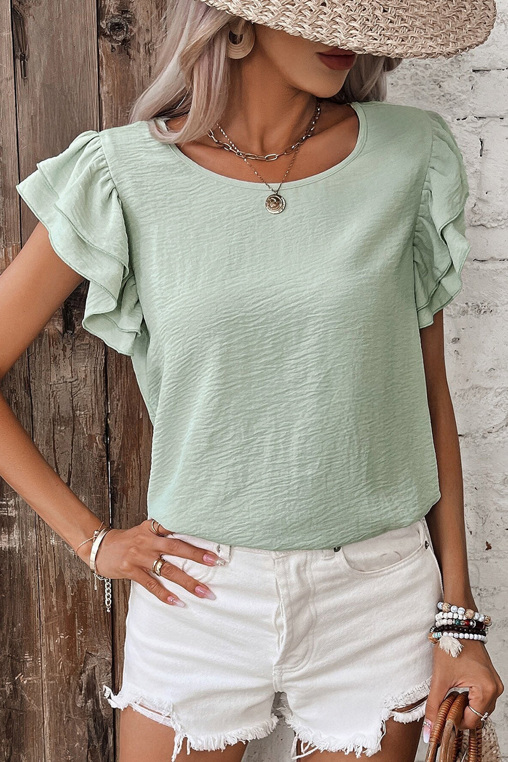 Ruffled Short Sleeve Casual Blouse for Women