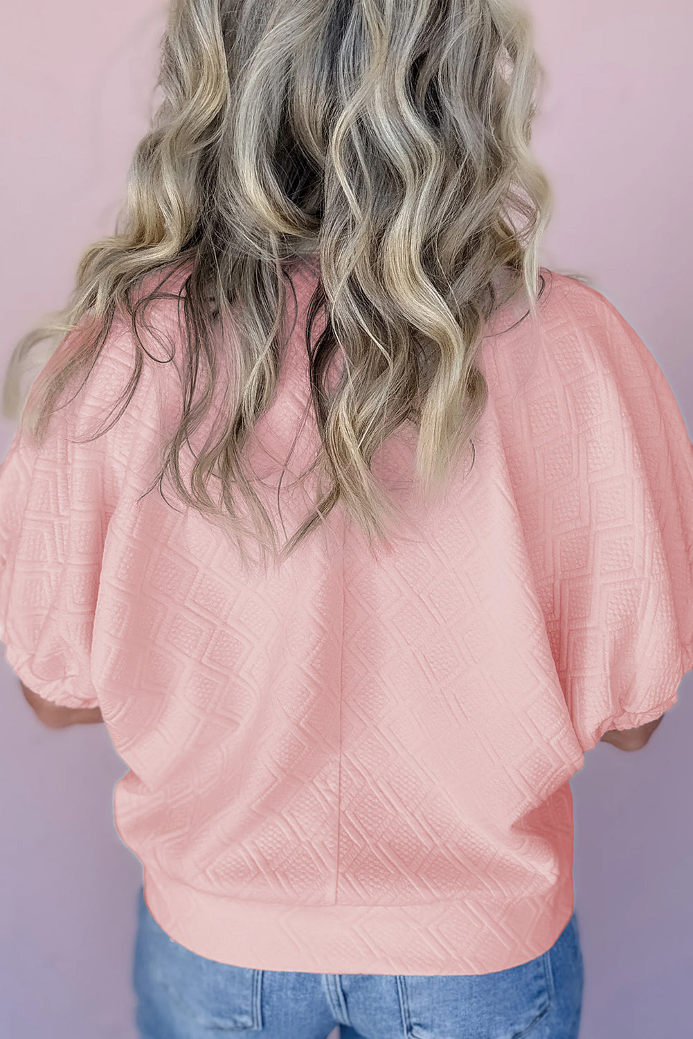Patchwork Textured Half Sleeve Blouse with Striped Collar