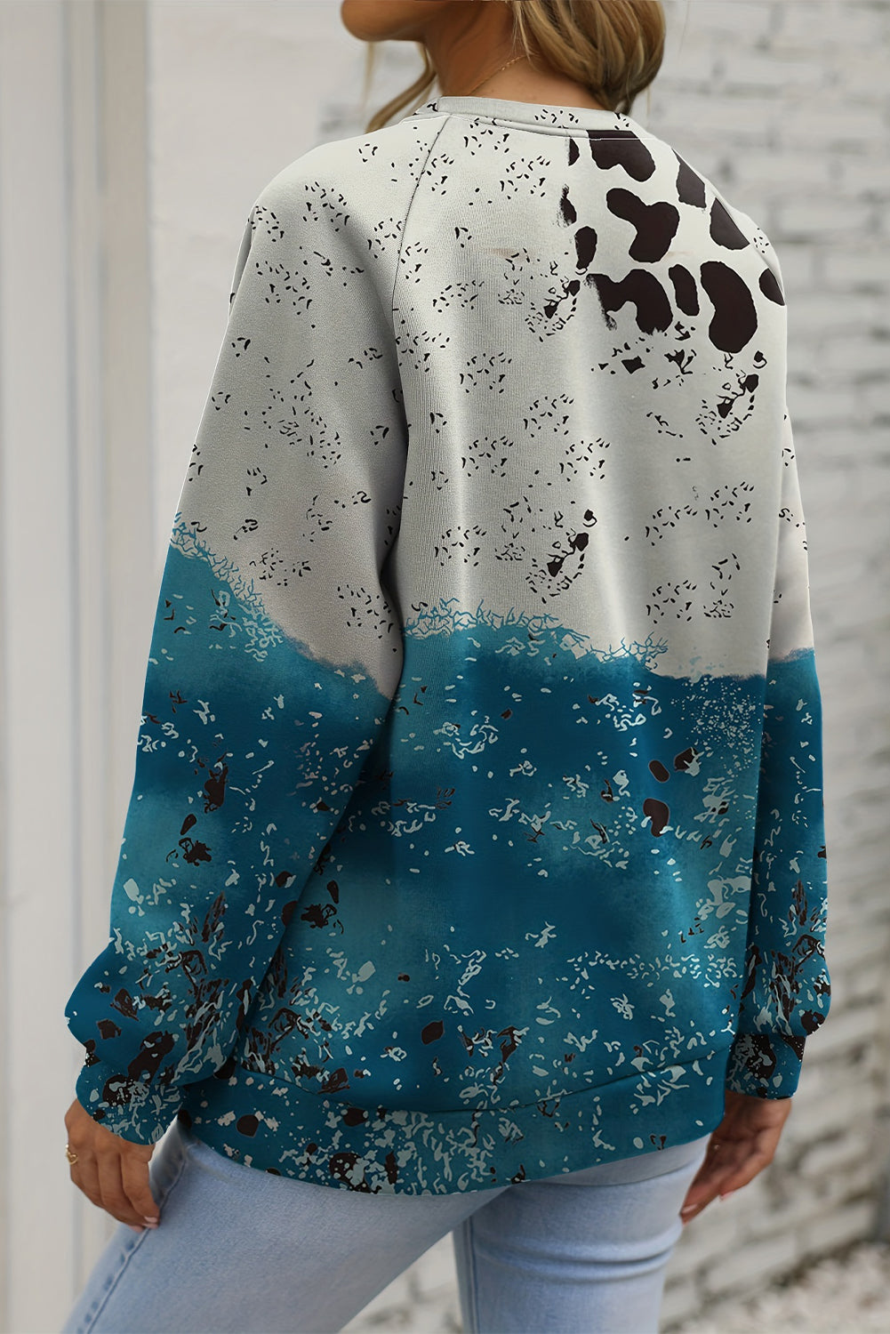 Tie Dye Cow Print Color Block Pullover Sweatshirt for Women