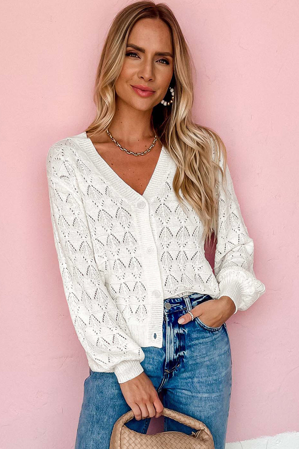 Lightweight Crochet Button-Front Cardigan for Women