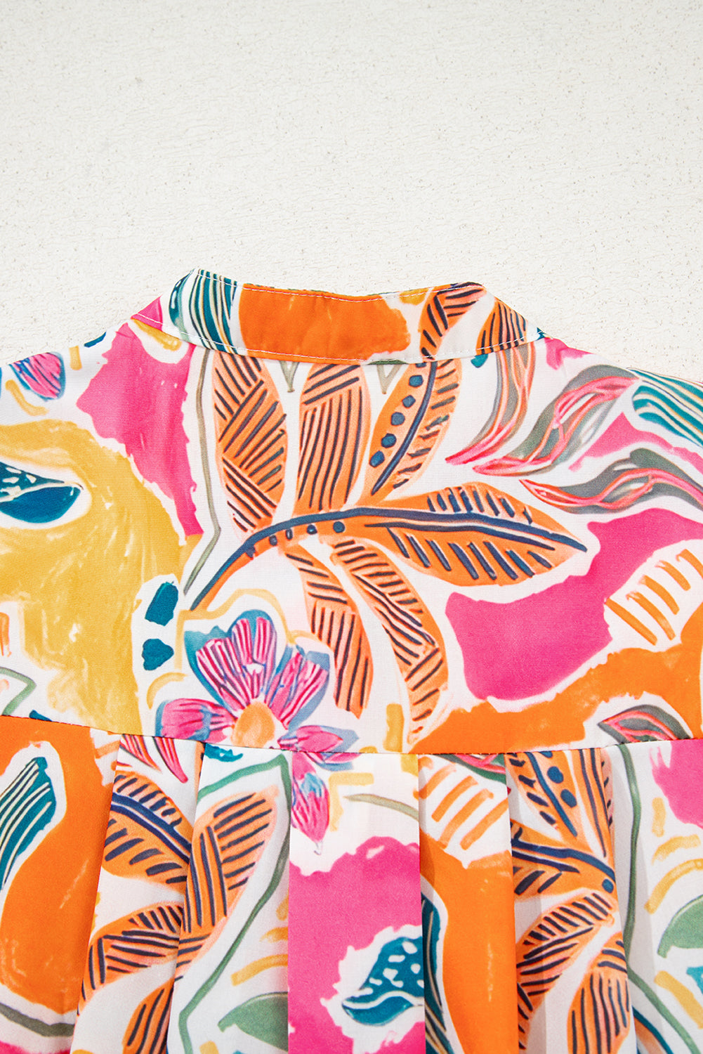 Tropical Print Button-Up Short Sleeve Shirt for Women