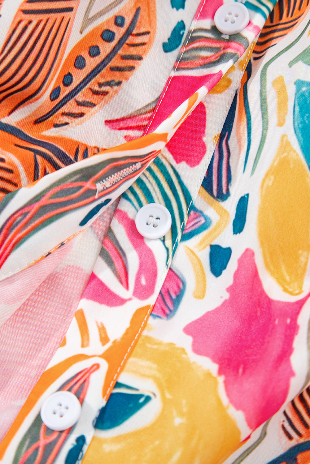 Tropical Print Button-Up Short Sleeve Shirt for Women