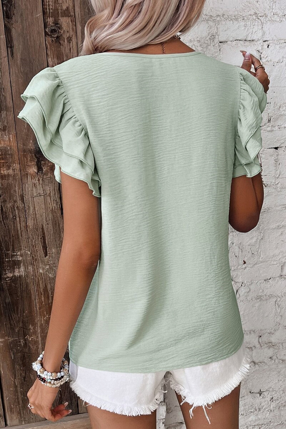 Ruffled Short Sleeve Casual Blouse for Women