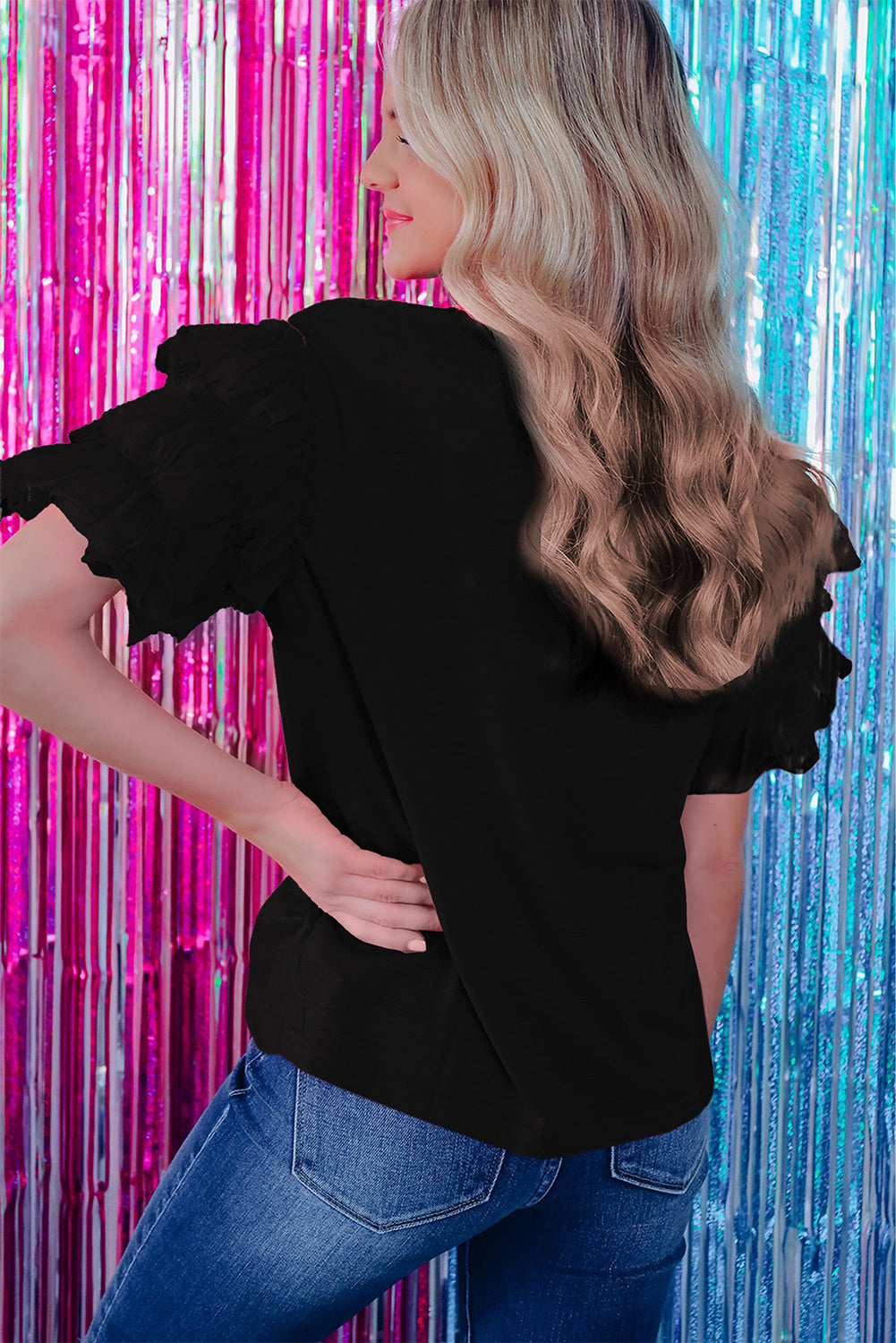 Tulle Ruffle Sleeve Blouse for Women