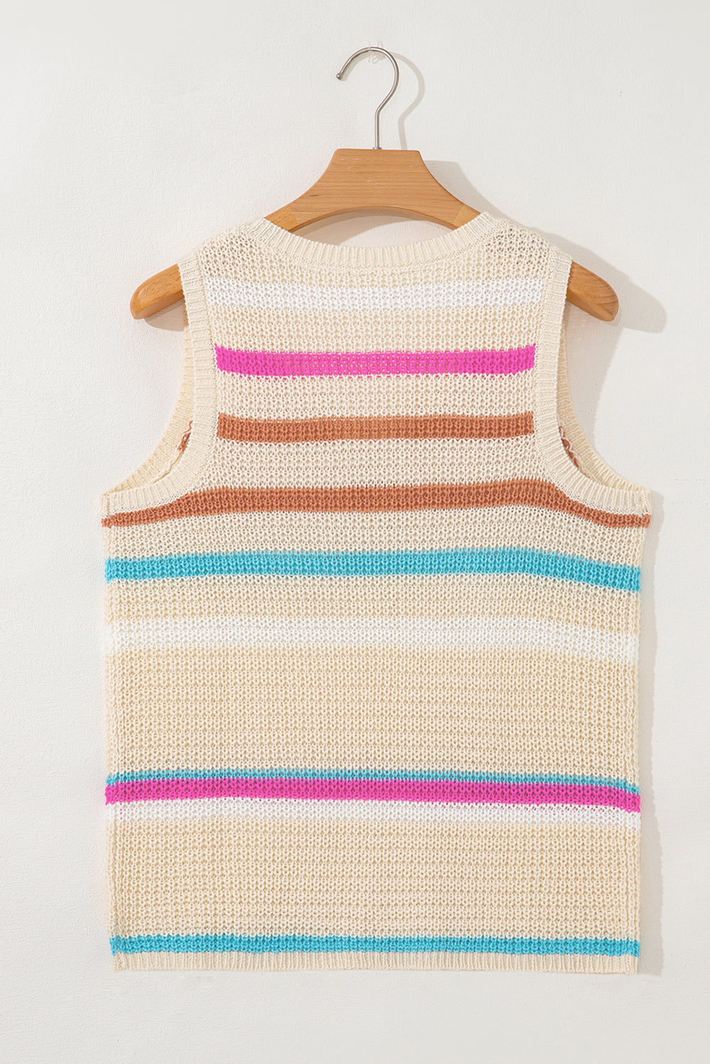 Textured Knit V Neck Stripe Sweater Vest for Women