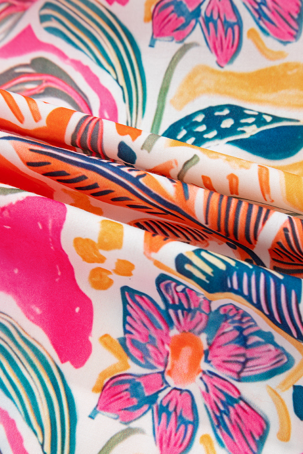 Tropical Print Button-Up Short Sleeve Shirt for Women