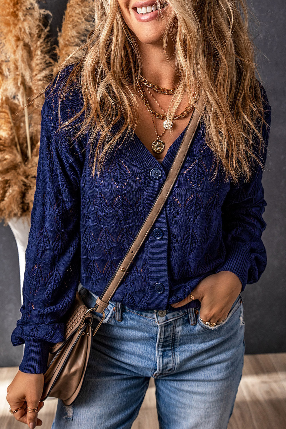 Lightweight Crochet Button-Front Cardigan for Women