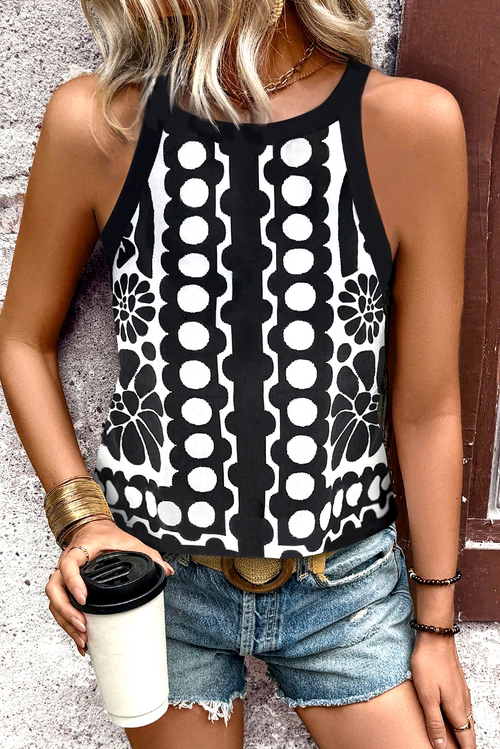 Abstract Dot Floral Print Sleeveless Tank Top for Women