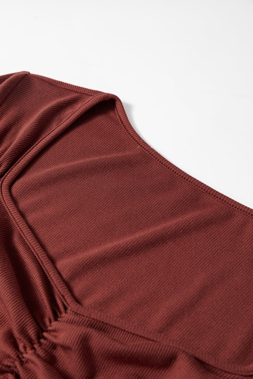 Ribbed Fit Long Sleeve Top with Gathered Bust and Square Neck