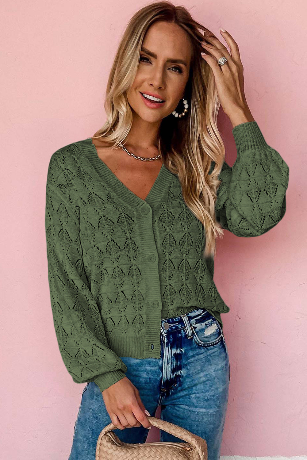 Lightweight Crochet Button-Front Cardigan for Women