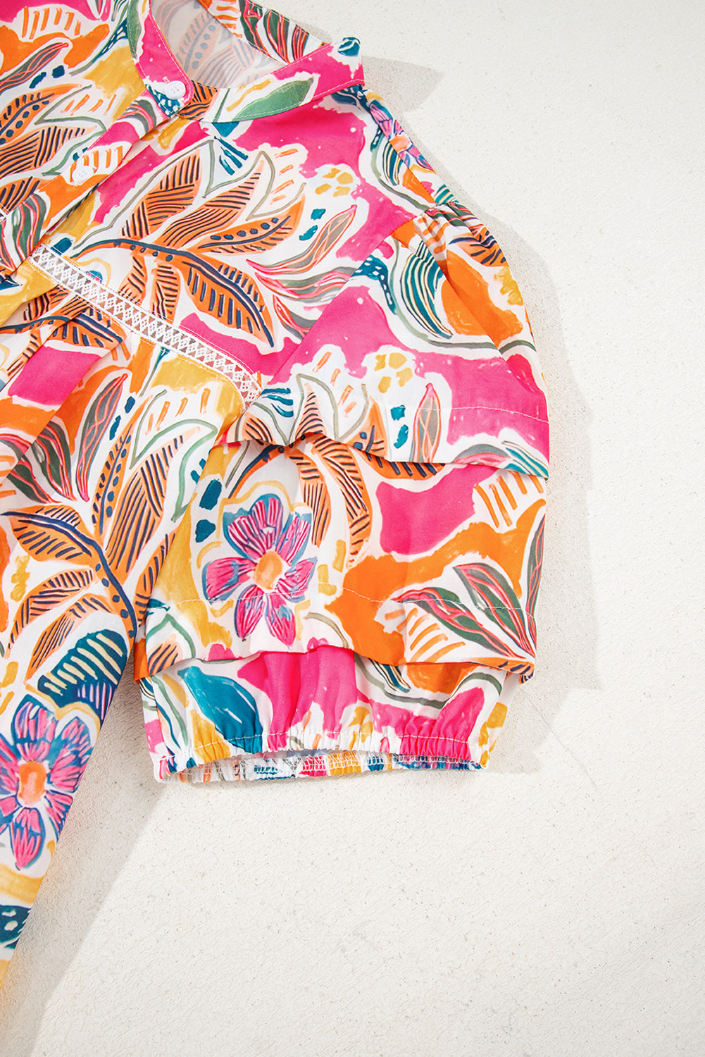 Tropical Print Button-Up Short Sleeve Shirt for Women