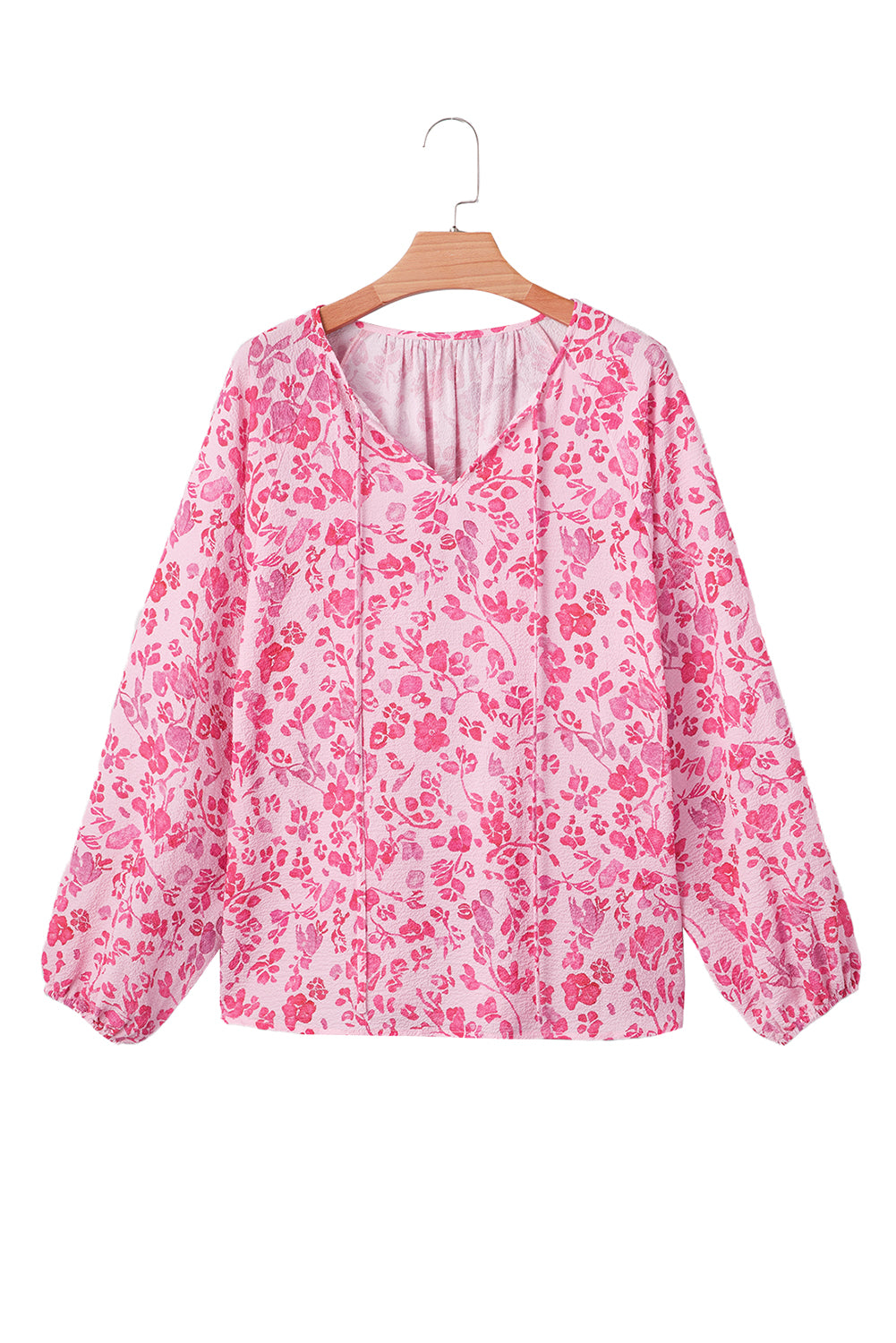Lightweight Floral Puff Sleeve Split Neck Blouse