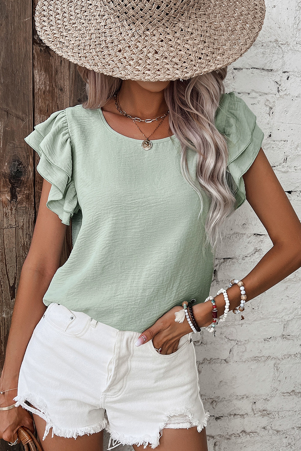 Ruffled Short Sleeve Casual Blouse for Women