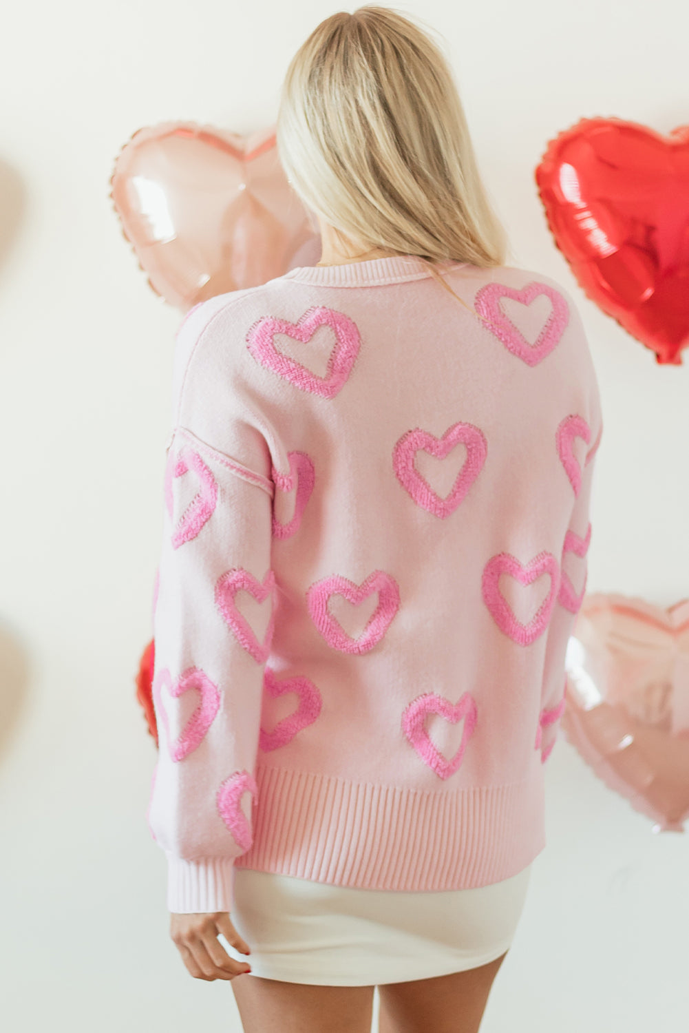 Bubble Sleeve Heart Shape Baggy Knit Sweater