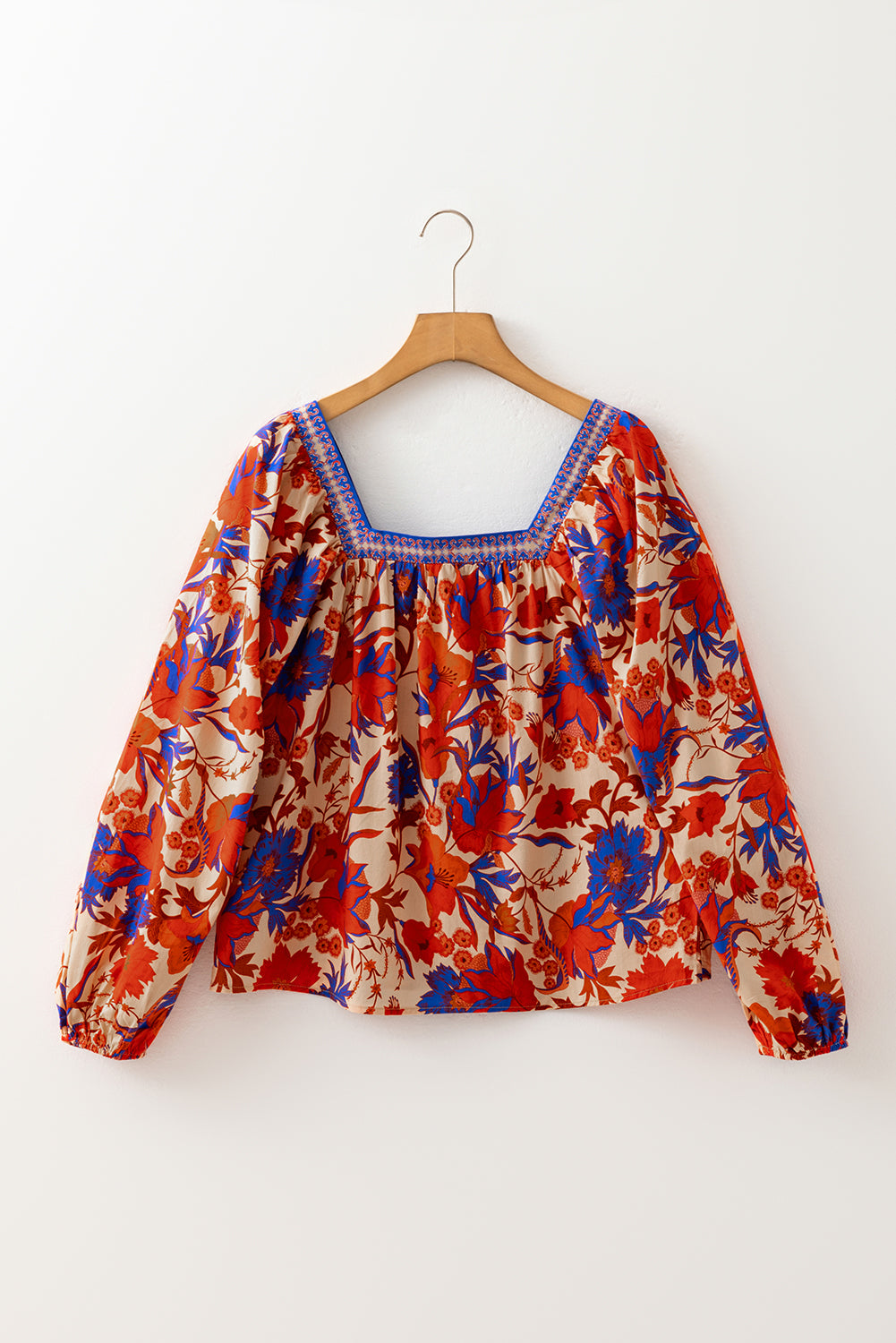 Floral Print Square Neck Backless Loose Fit Blouse for Women