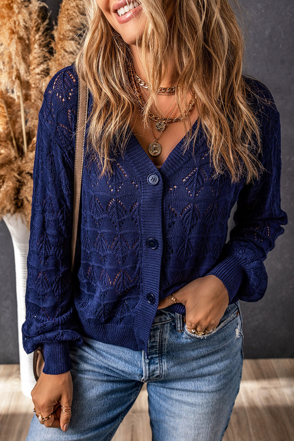 Lightweight Crochet Button-Front Cardigan for Women