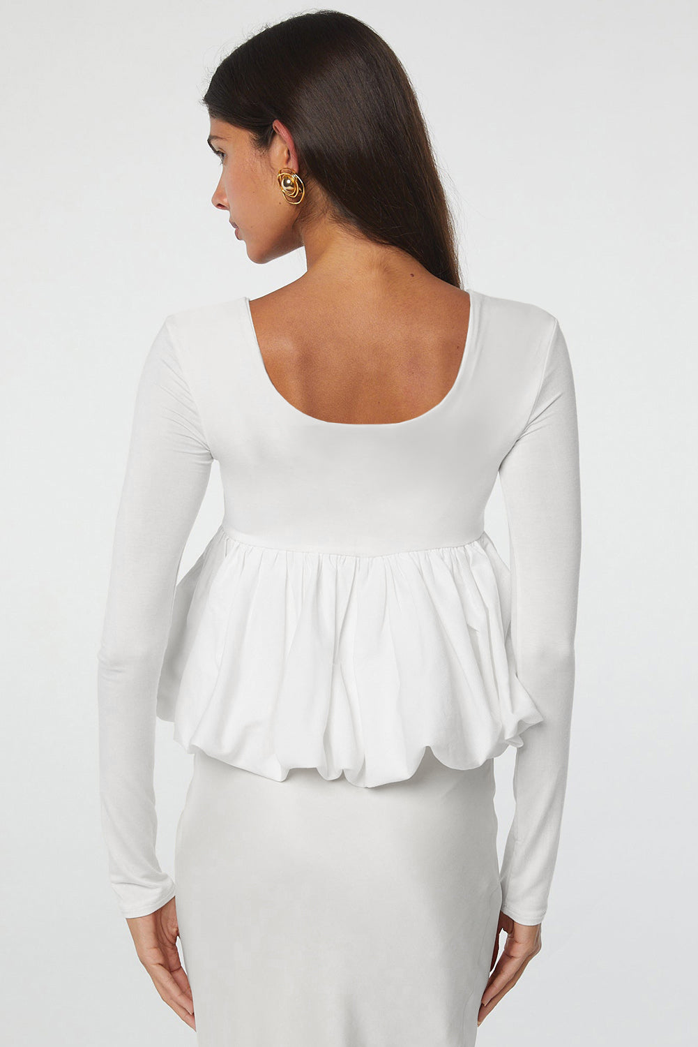 Long Sleeve U Neck Bubble Hem Women's Top