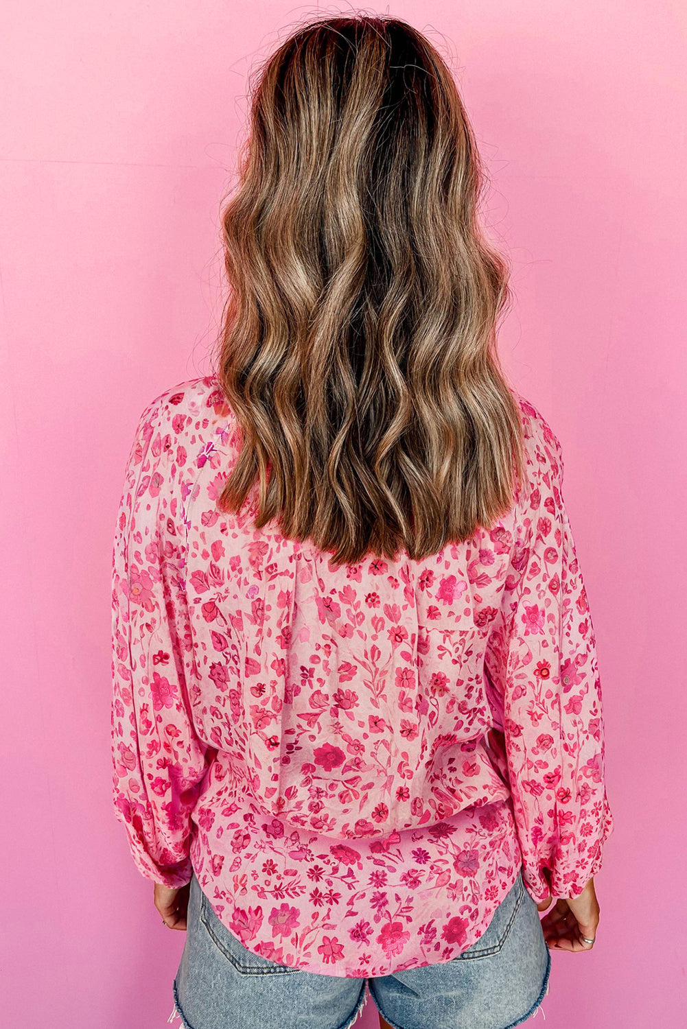 Lightweight Floral Puff Sleeve Split Neck Blouse