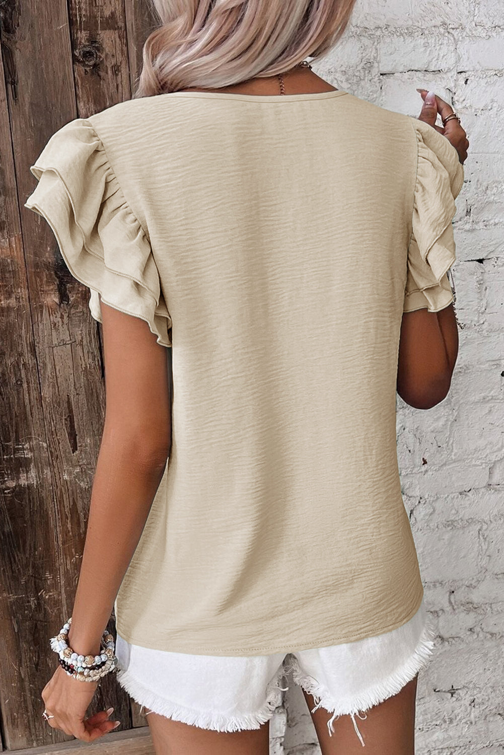 Ruffled Short Sleeve Casual Blouse for Women