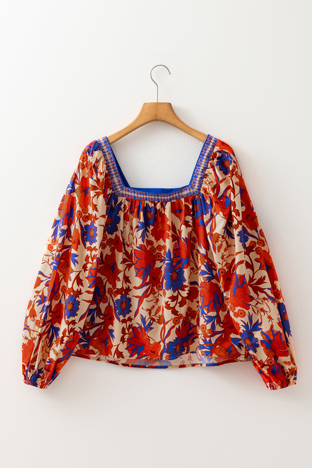 Floral Print Square Neck Backless Loose Fit Blouse for Women
