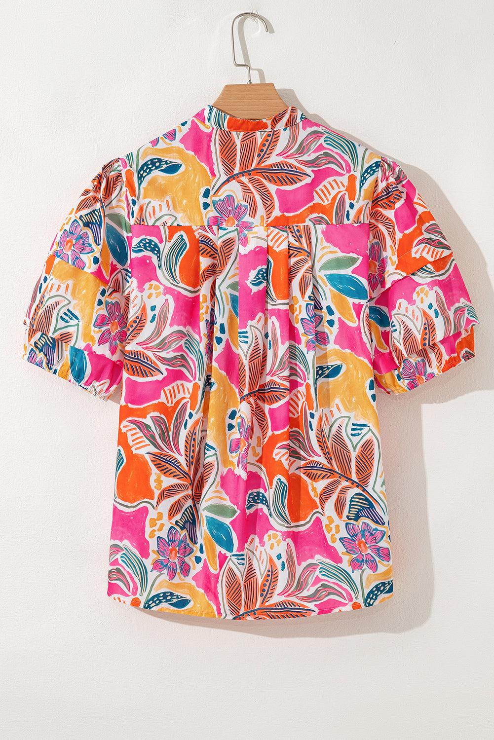 Tropical Print Button-Up Short Sleeve Shirt for Women