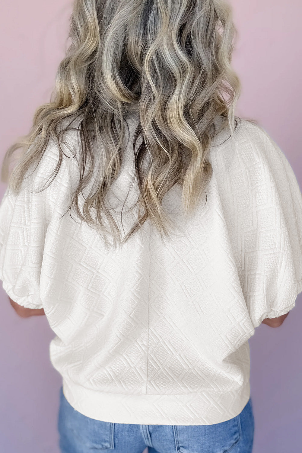 Patchwork Textured Half Sleeve Blouse with Striped Collar