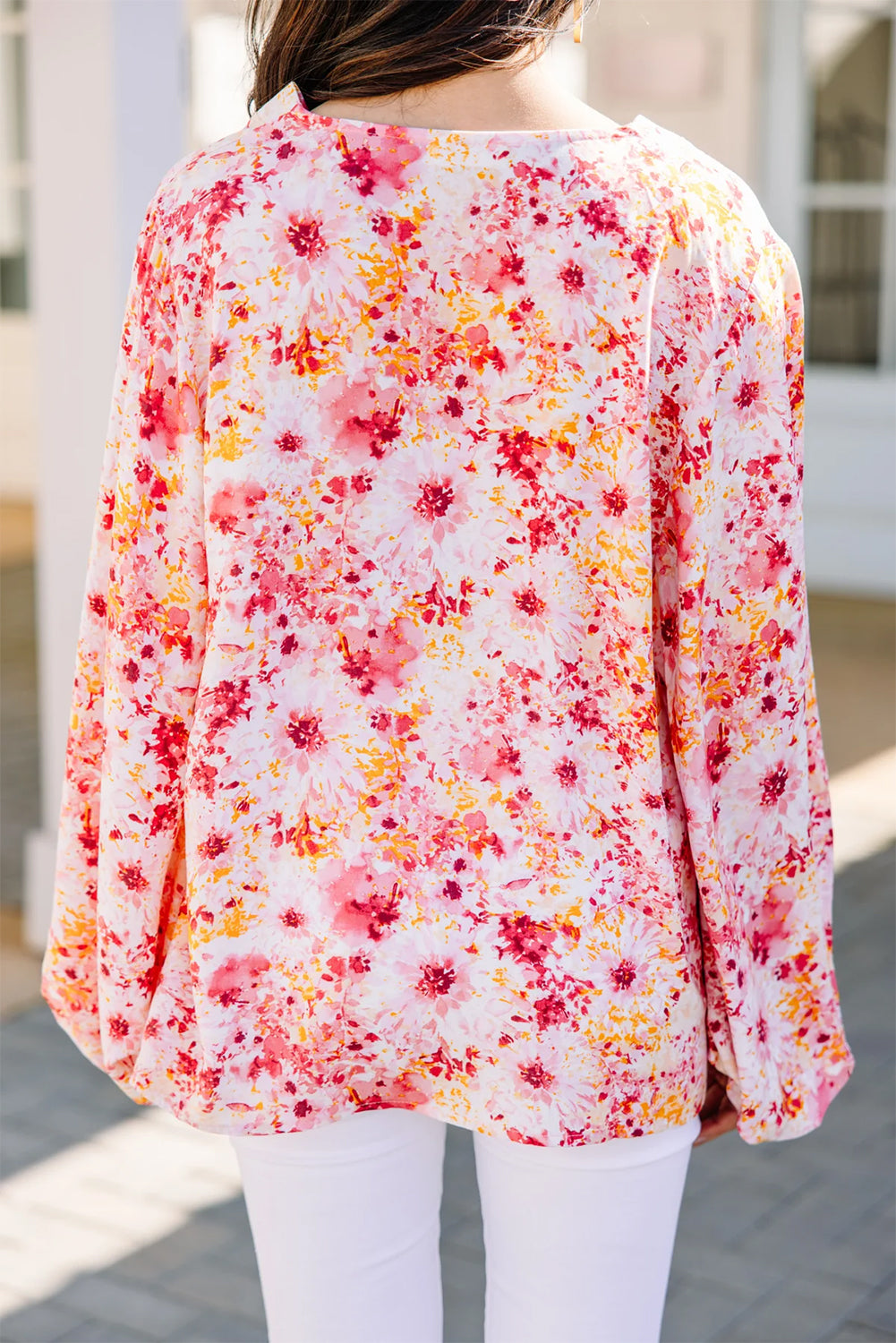 Ditsy Floral V Neck Bubble Sleeve Blouse for Women