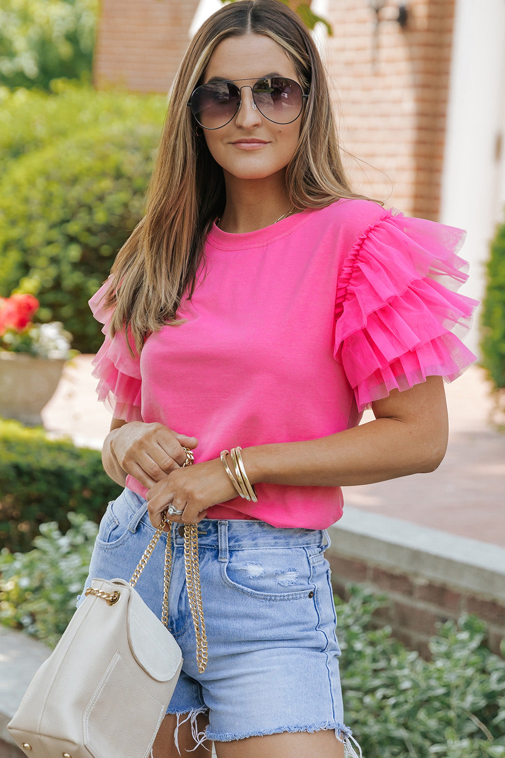 Tulle Ruffle Sleeve Blouse for Women