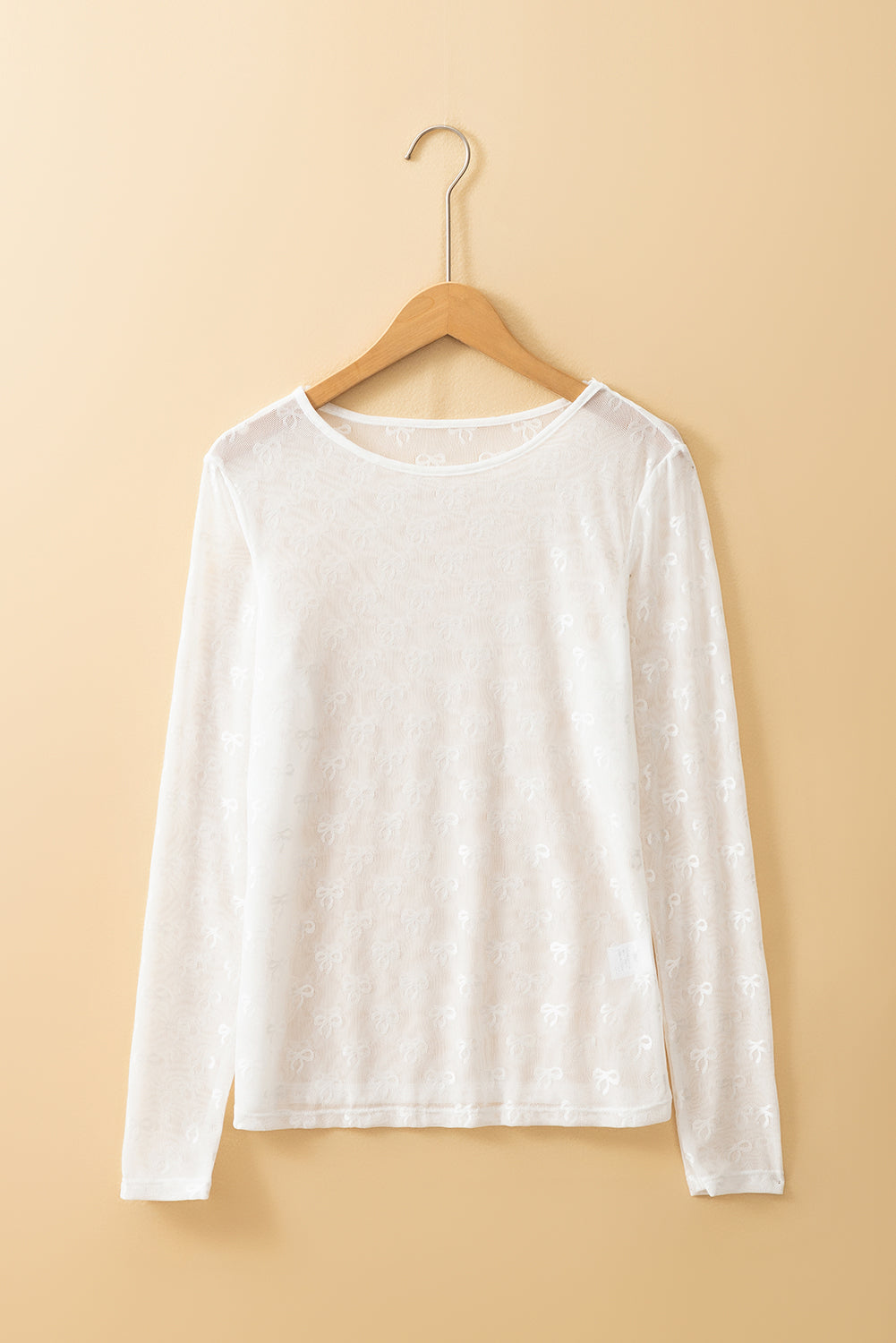 Mesh Bow Pattern Long Sleeve Women's Top
