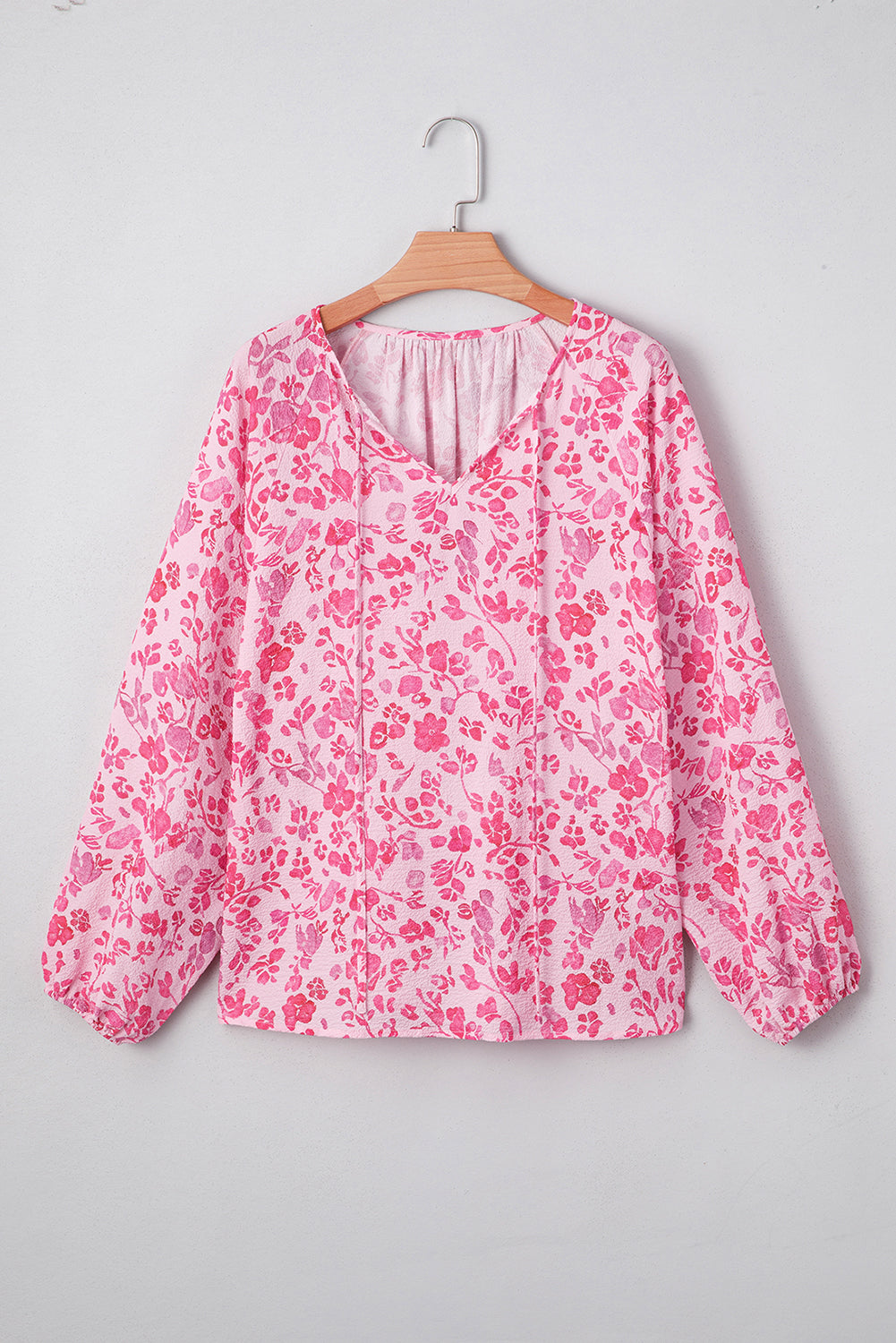 Lightweight Floral Puff Sleeve Split Neck Blouse